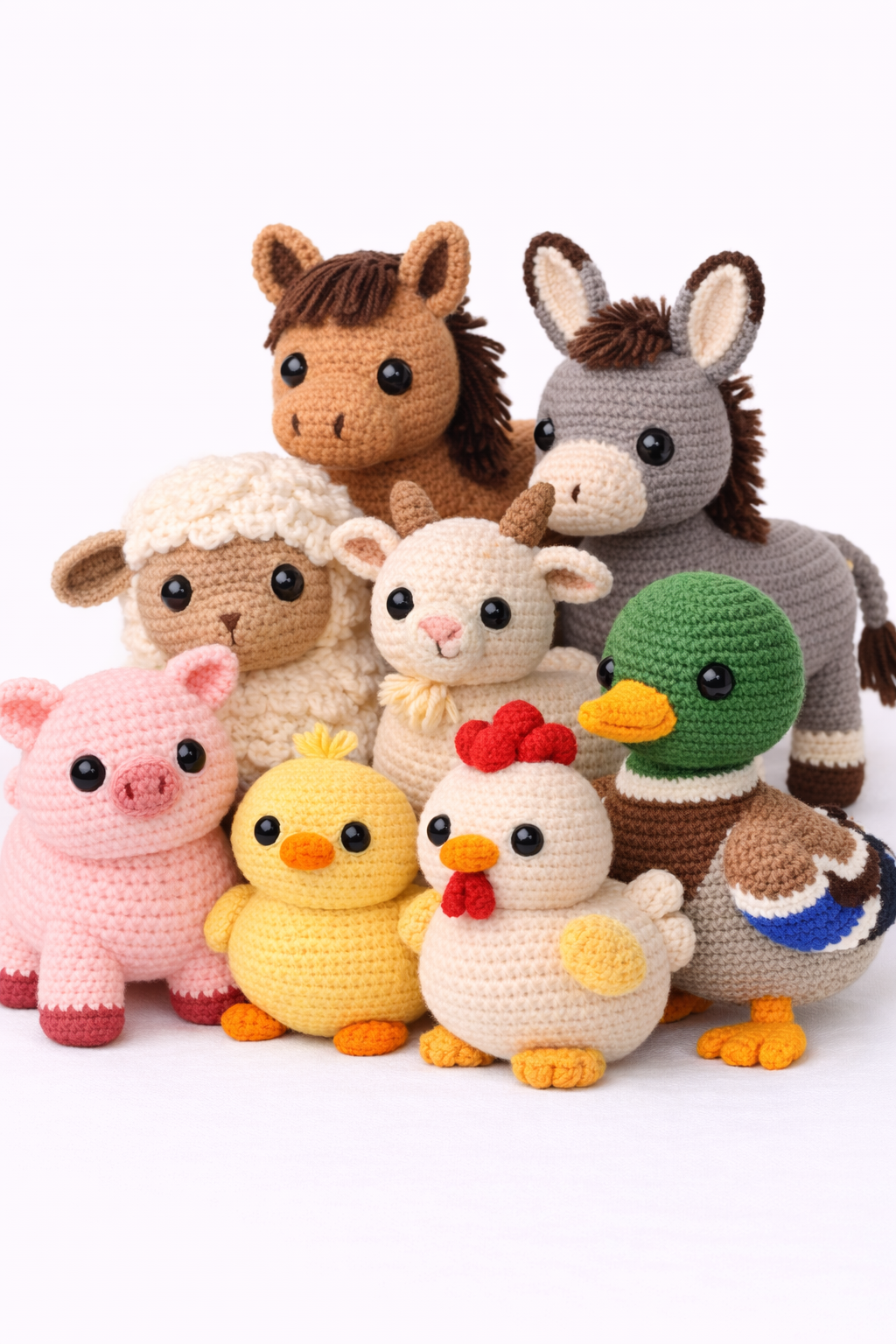 Amigurumi Farm Animal Crochet Pattern Bundle (9 PDFs – Cow, Pig, Sheep, Horse, Donkey, Goat, Duck, Chicken & Chick)