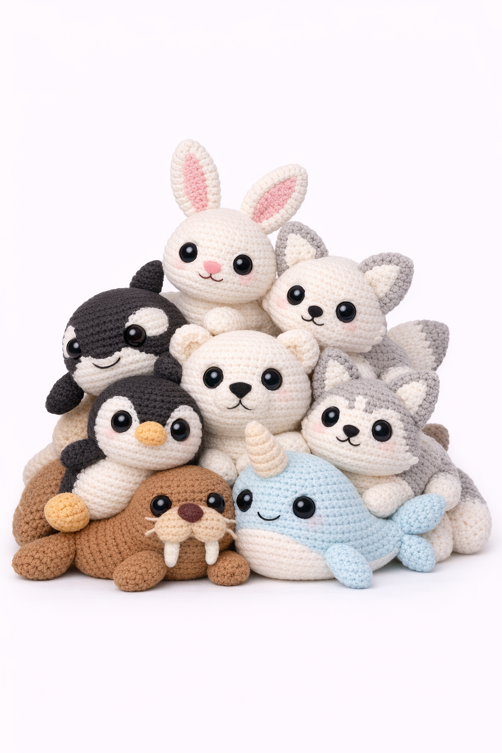 Arctic & Ocean Amigurumi Crochet Pattern Bundle (8 PDF Downloads) – Polar Bear, Arctic Fox, Husky, Bunny, Orca, Narwhal, Walrus & Penguin