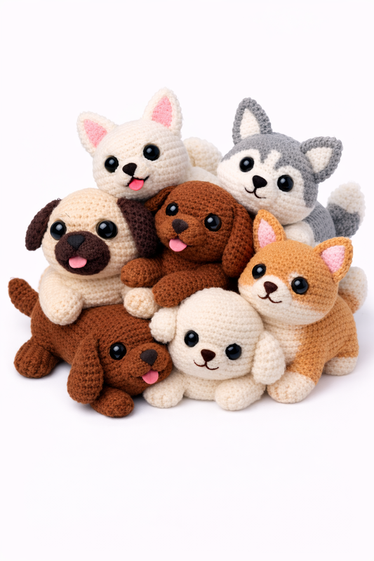 7-in-1 Amigurumi Dog Crochet Pattern Bundle (PDF Download) | Poodle, Dachshund, Chocolate Lab, Pug, Husky, White Terrier & Chihuahua