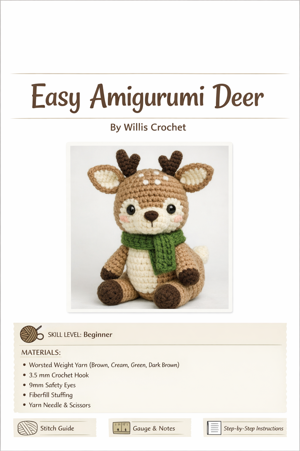 Easy Amigurumi Deer Crochet Pattern - Beginner Friendly  (PDF Download)