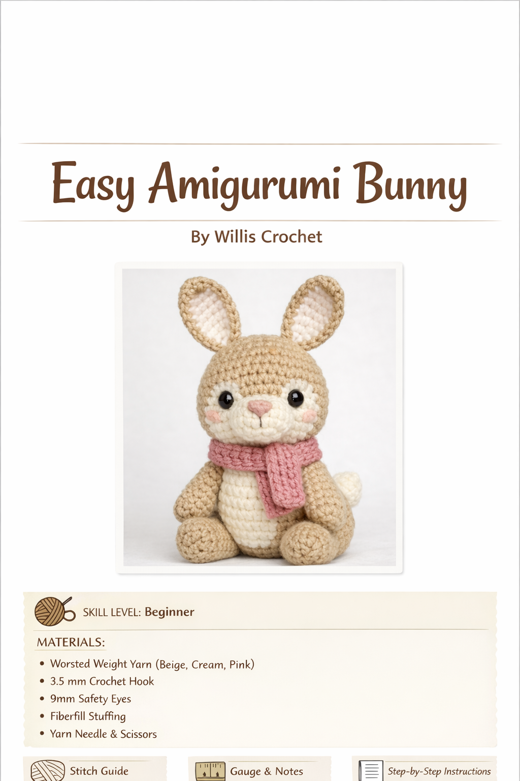 Easy Amigurumi Bunny Crochet Pattern - Beginner Friendly  (PDF Download)