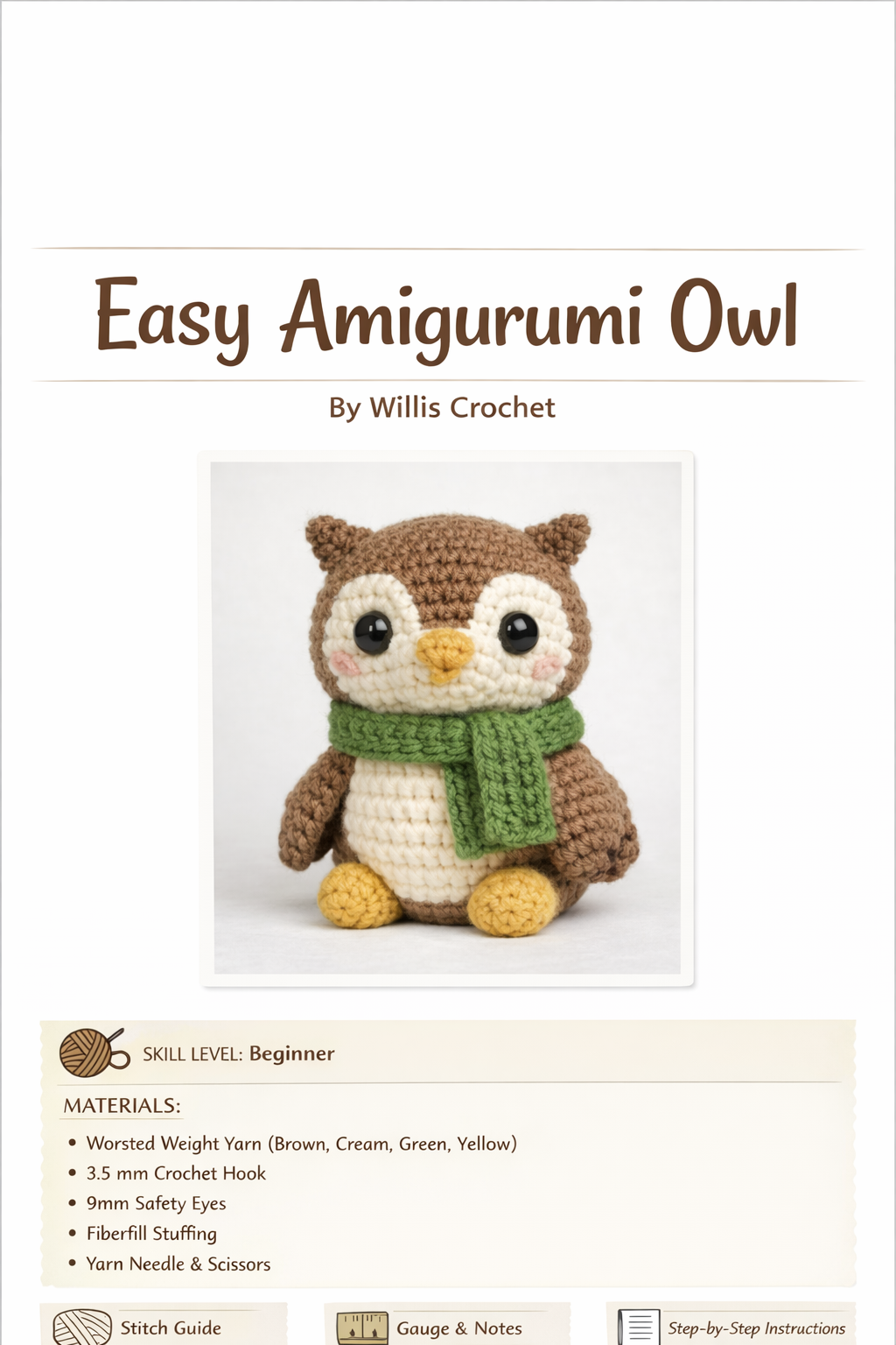 Easy Amigurumi Owl Crochet Pattern - Beginner Friendly  (PDF Download)
