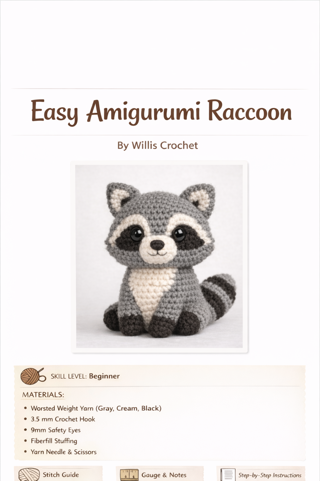 Easy Amigurumi Raccoon Crochet Pattern - Beginner Friendly  (PDF Download)