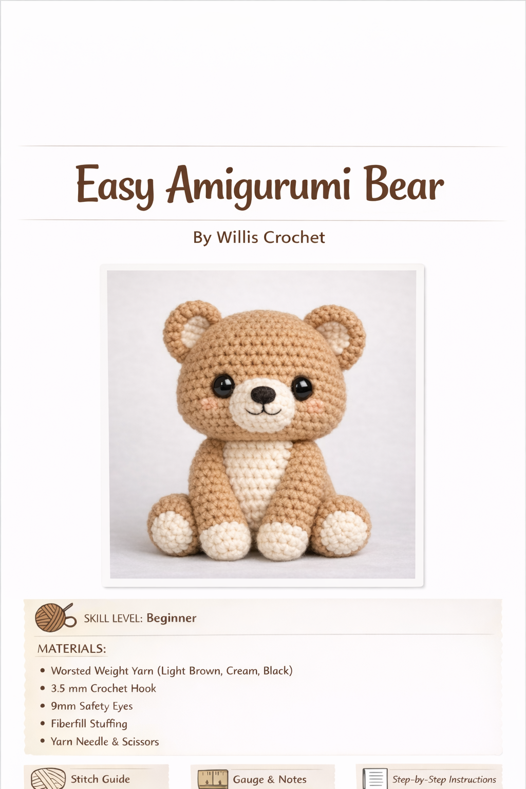Easy Amigurumi Bear Crochet Pattern - Beginner Friendly  (PDF Download)