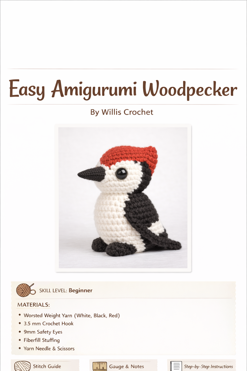 Easy Amigurumi Woodpecker Crochet Pattern - Beginner Friendly  (PDF Download)