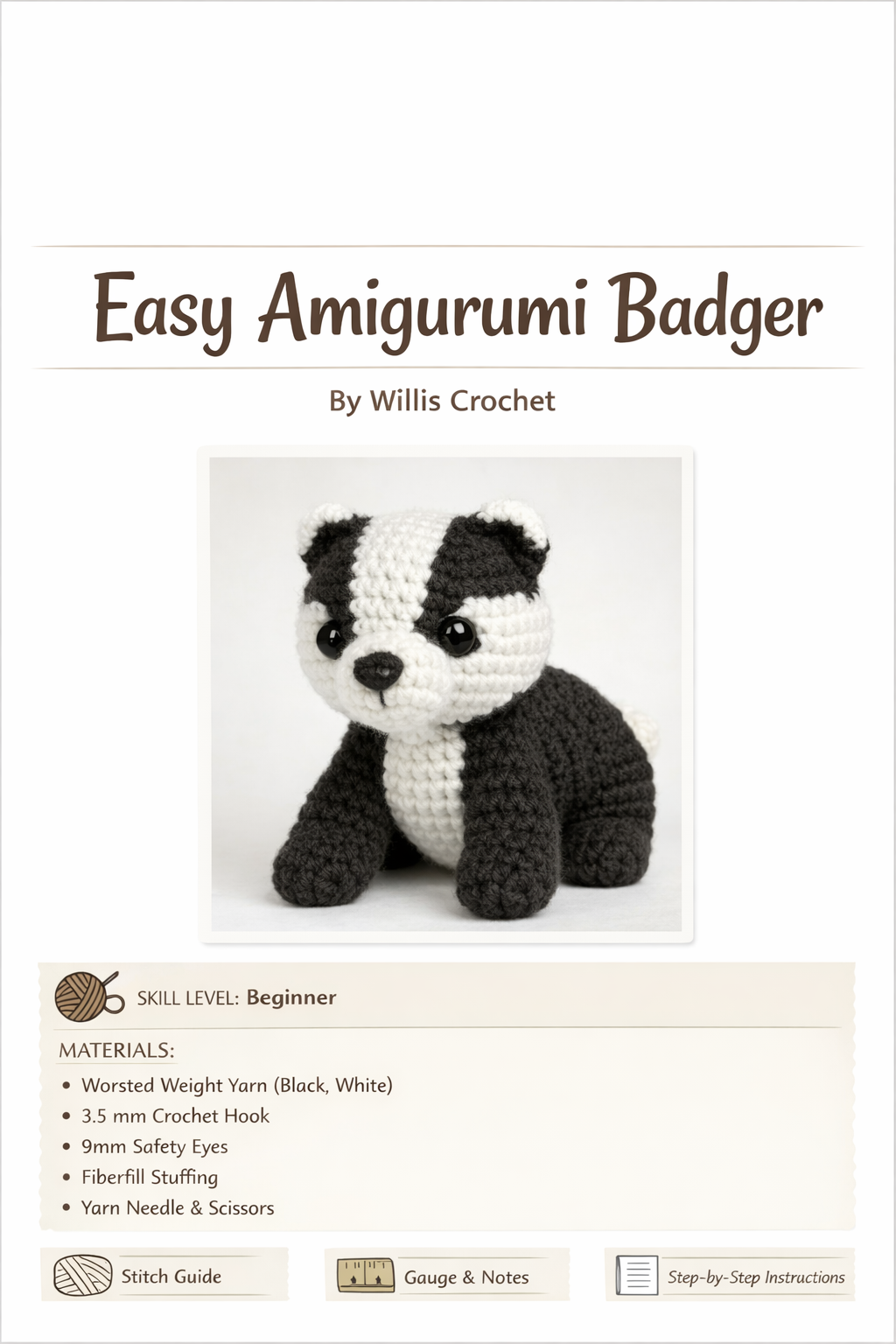 Easy Amigurumi Badger Crochet Pattern - Beginner Friendly  (PDF Download)